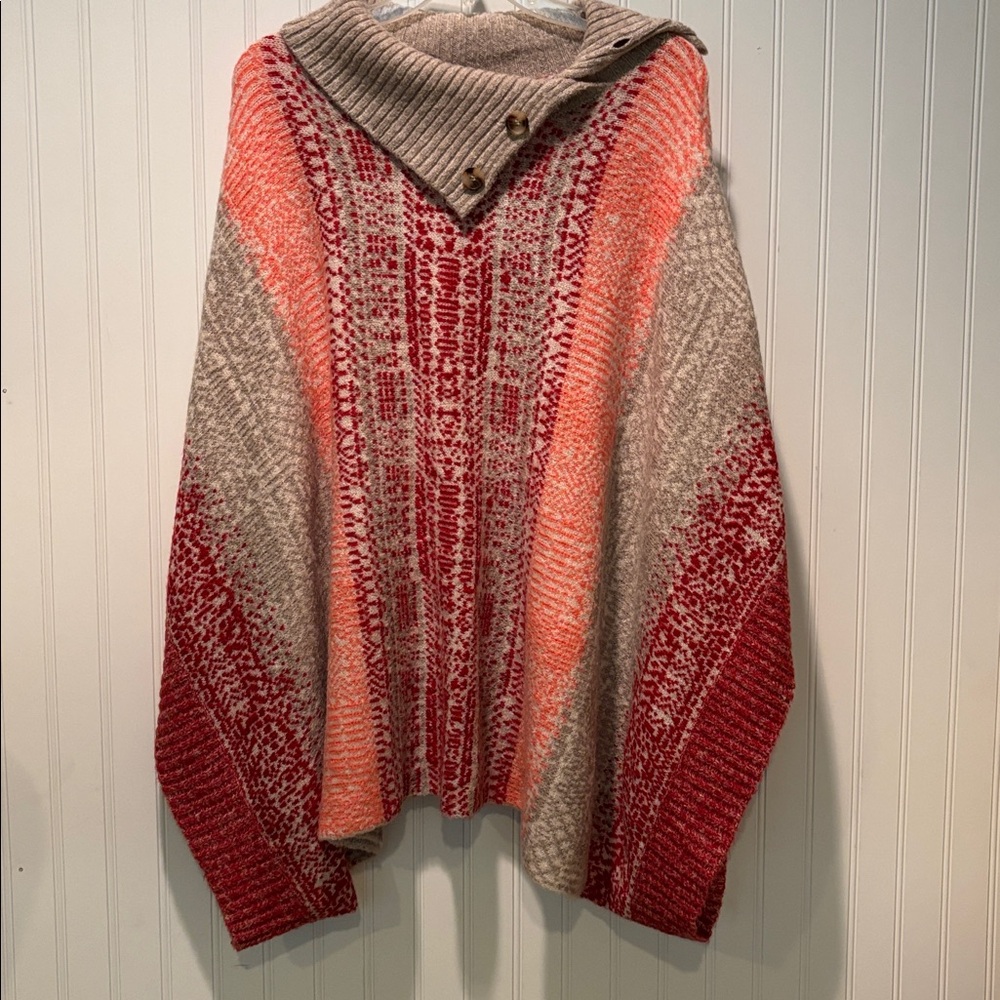 Caslon Red and Beige Knit Sweater Poncho Size XS